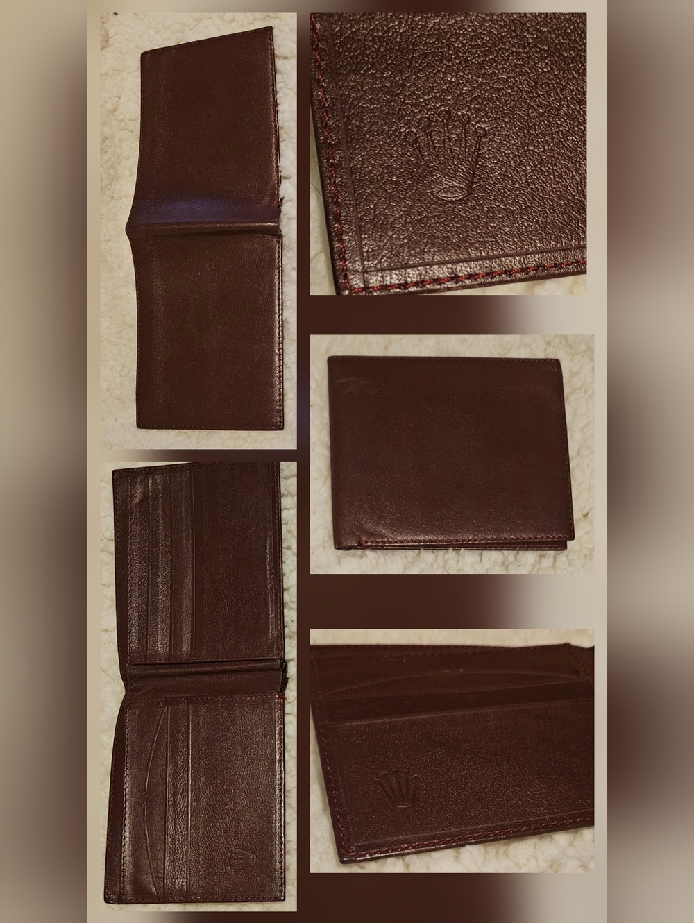 Rolex Vintage Leather Wallet Burgundy Red Crown Bifold Geneve Suisse Authentic